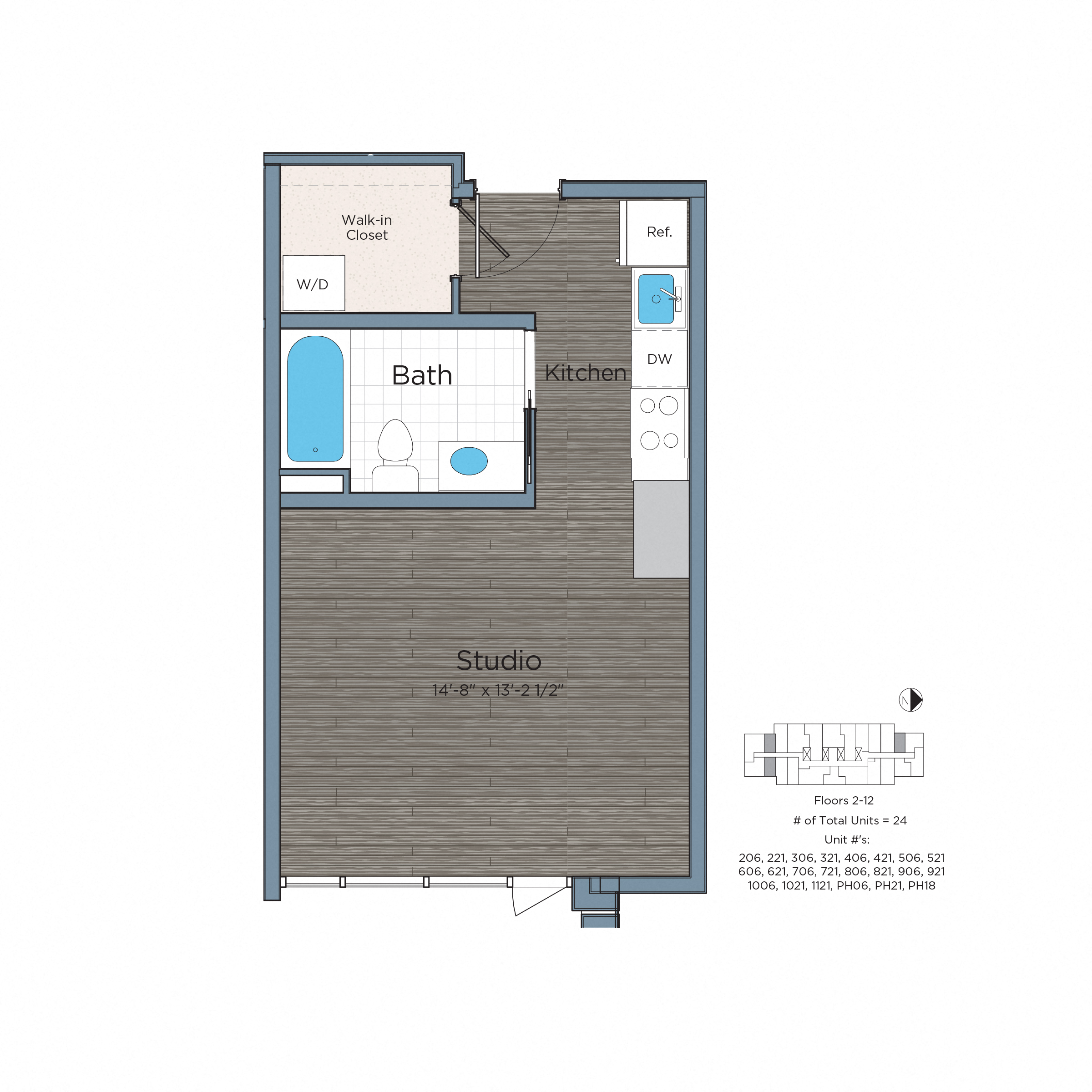 Floor plan for studio, 1 bath, 396 sqft